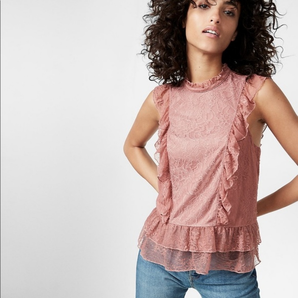 Lace Ruffle High Neck Blouse Top - Picture 3 of 5